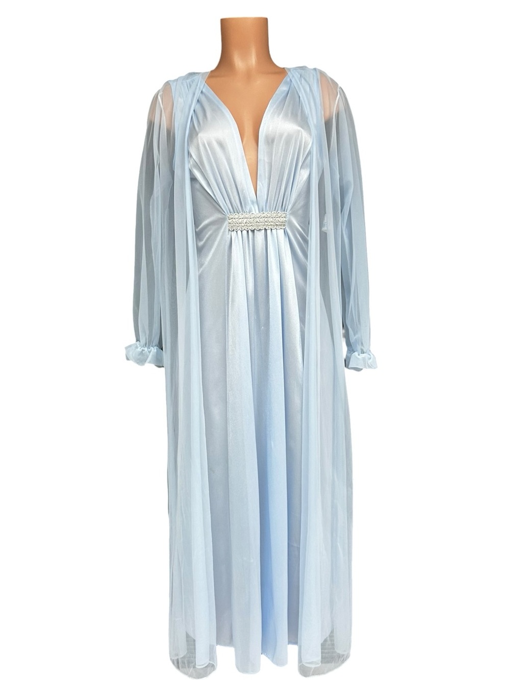 Vintage Shannon Lee Baby Blue Peignoir Set Nightgown Robe Large, Dress and Robe